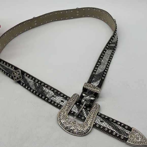 Nocona Black Silver Bling Western Belt leather with rhinestones Sz XL main image 10